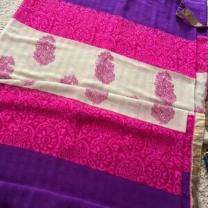 Elegant Georgette Saree in Purple, Pink & Cream | Zari Motif Print | Soft & Ligh